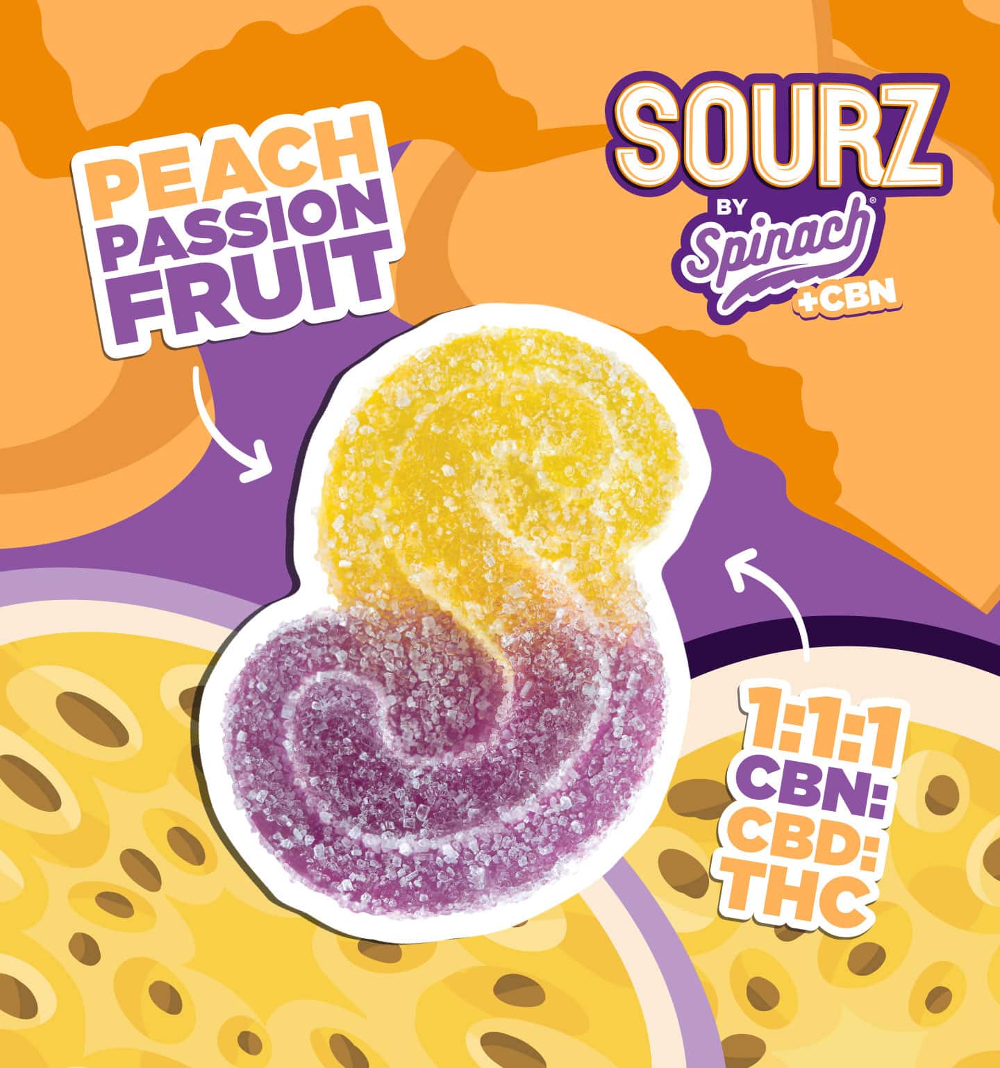 SOURZ by Spinach - Peach Passionfruit 1:1:1 CBN Softchews